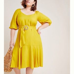 Gold Linen Blend Dress from Anthropologie
